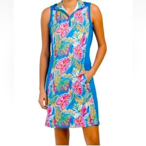 Bermuda Sands Sleeveless Blue Palm Golf Tennis Dress With Pockets S. MSP$95US